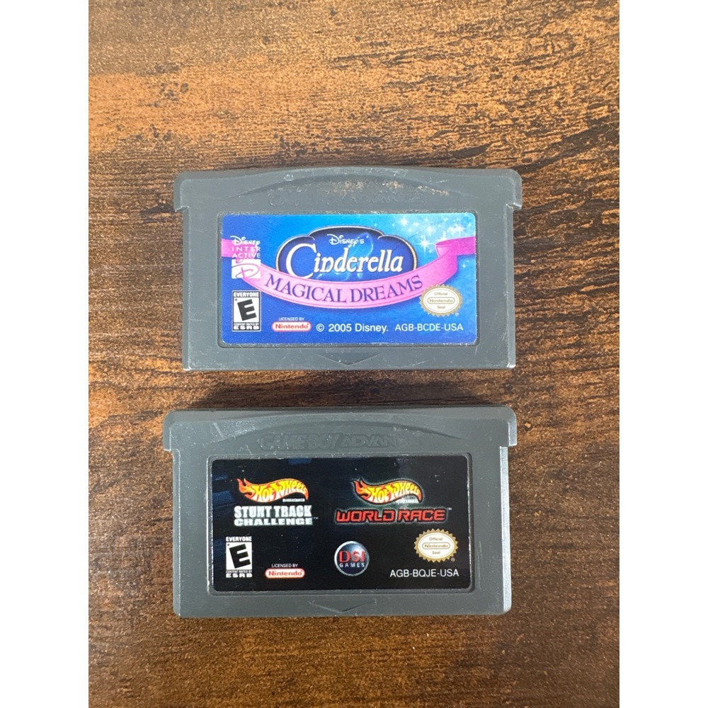 Nintendo Game Boy Advance GBA Disney Cinderella & Hot Wheels 2-in-1 Game Bundle
